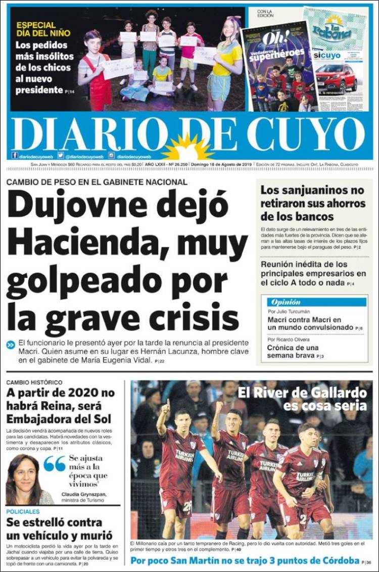 Portada de Diario de Cuyo (Argentina)