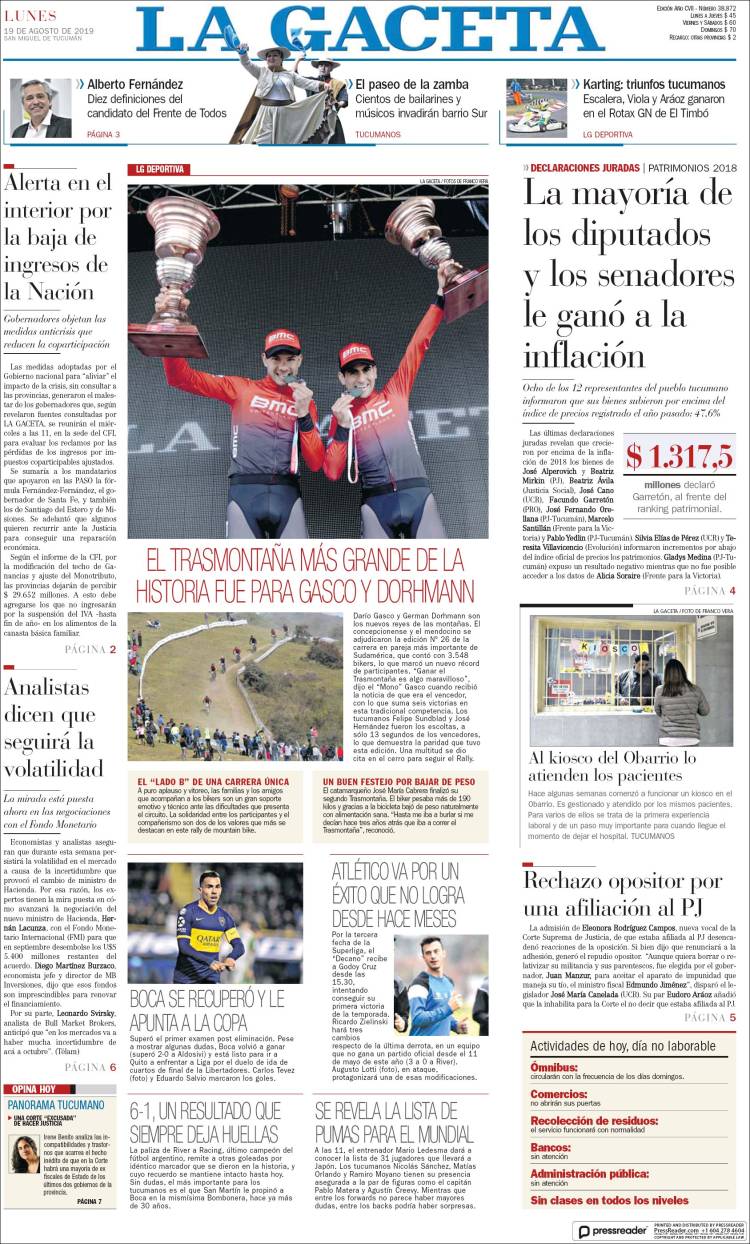 Portada de La Gaceta (Argentina)