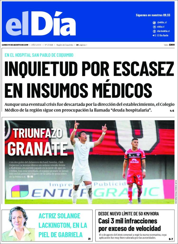 Portada de El Día (Chile)