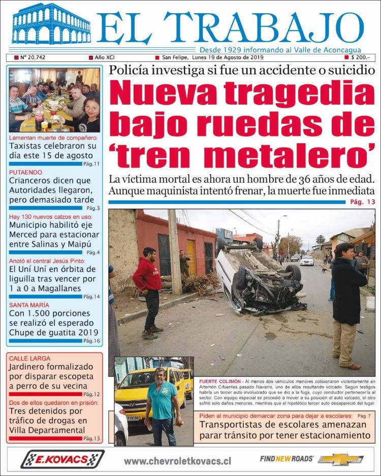 Portada de El Trabajo (Chile)