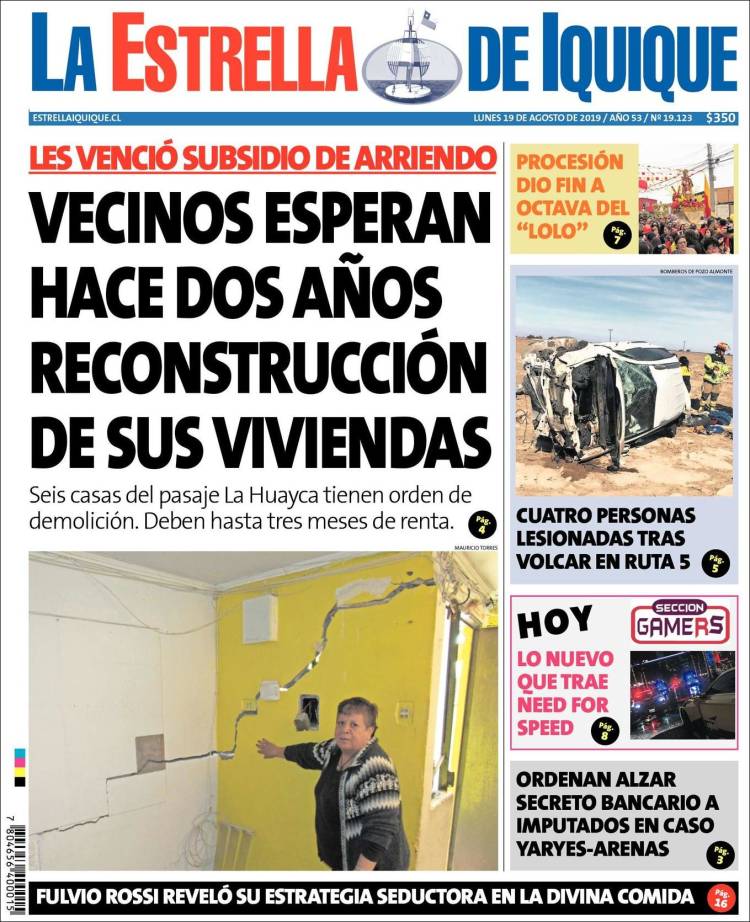 Portada de La Estrella de Iquique (Chile)