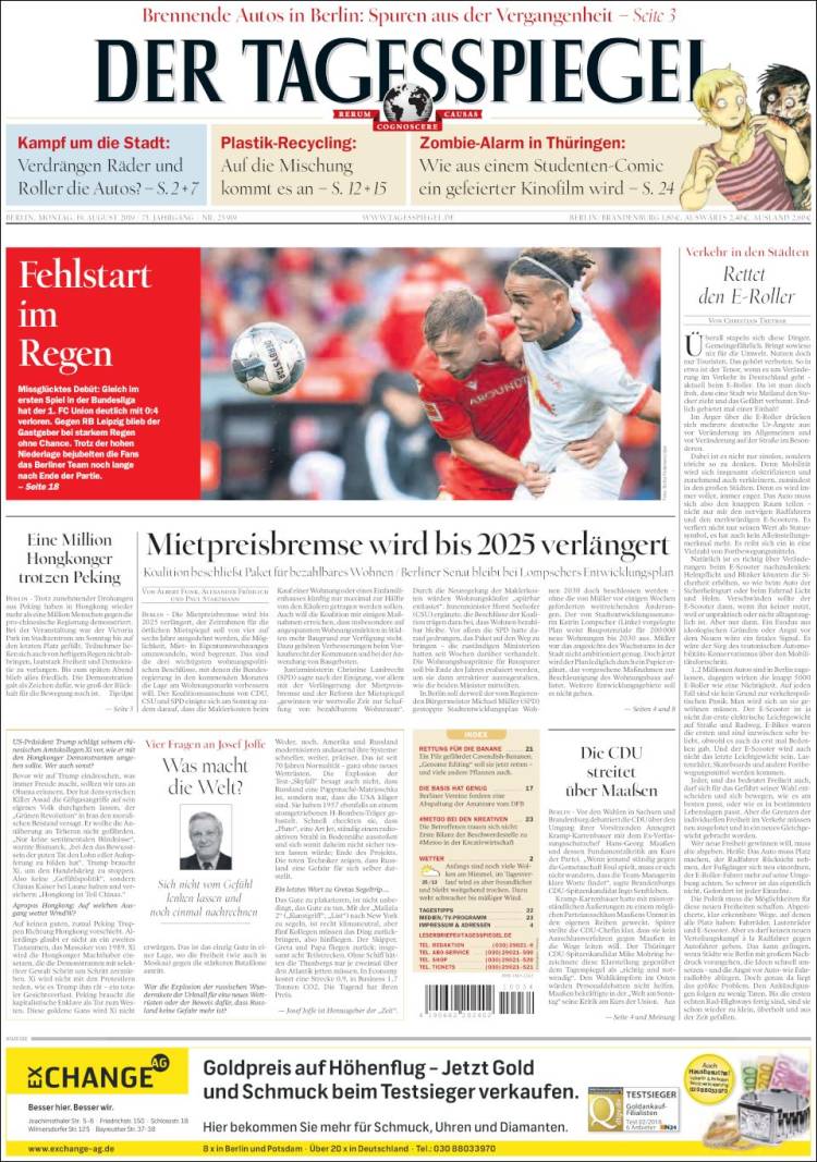 Portada de Der Tagesspiegel (Alemania)
