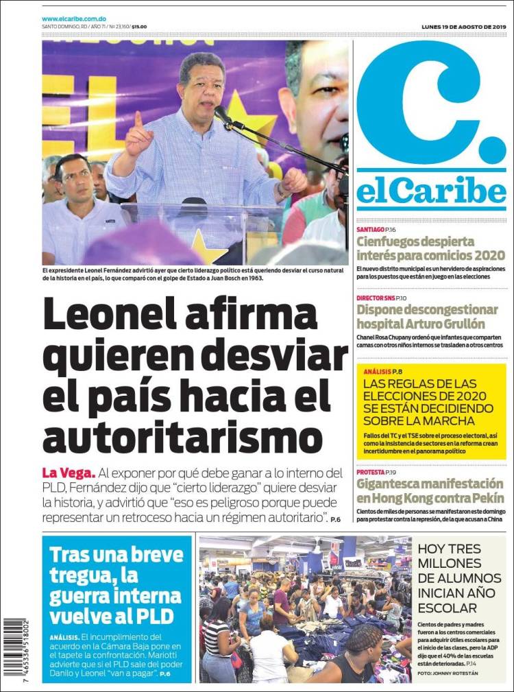 Portada de El Caribe (R. Dominicana)