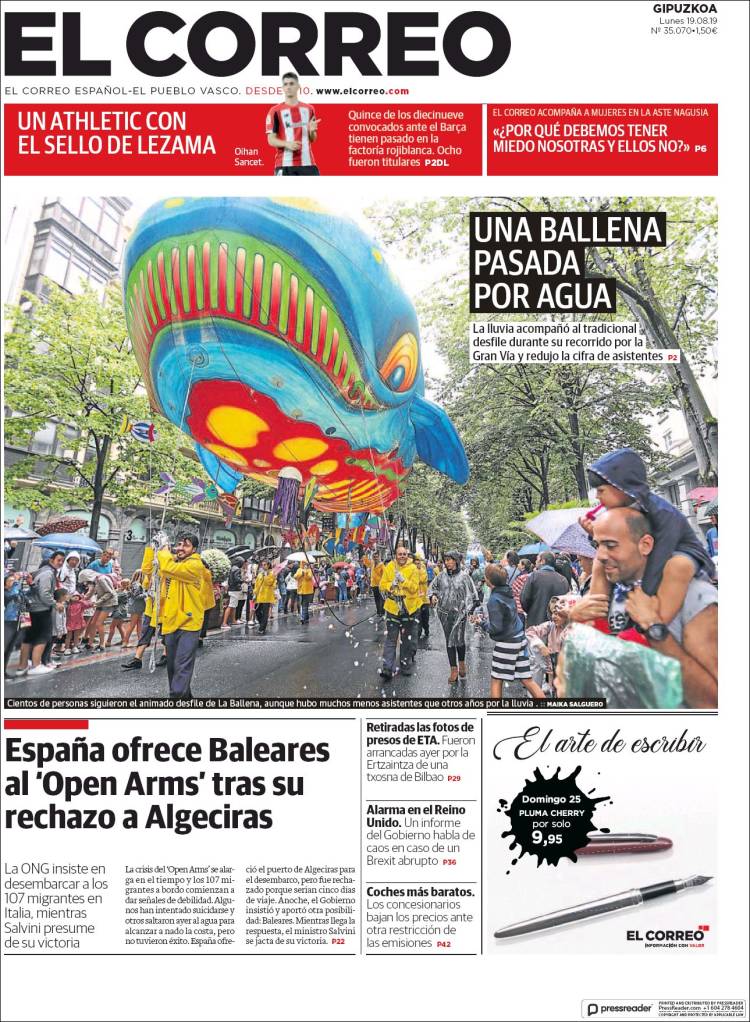 Portada de El Correo - Guipuzcoa (España)