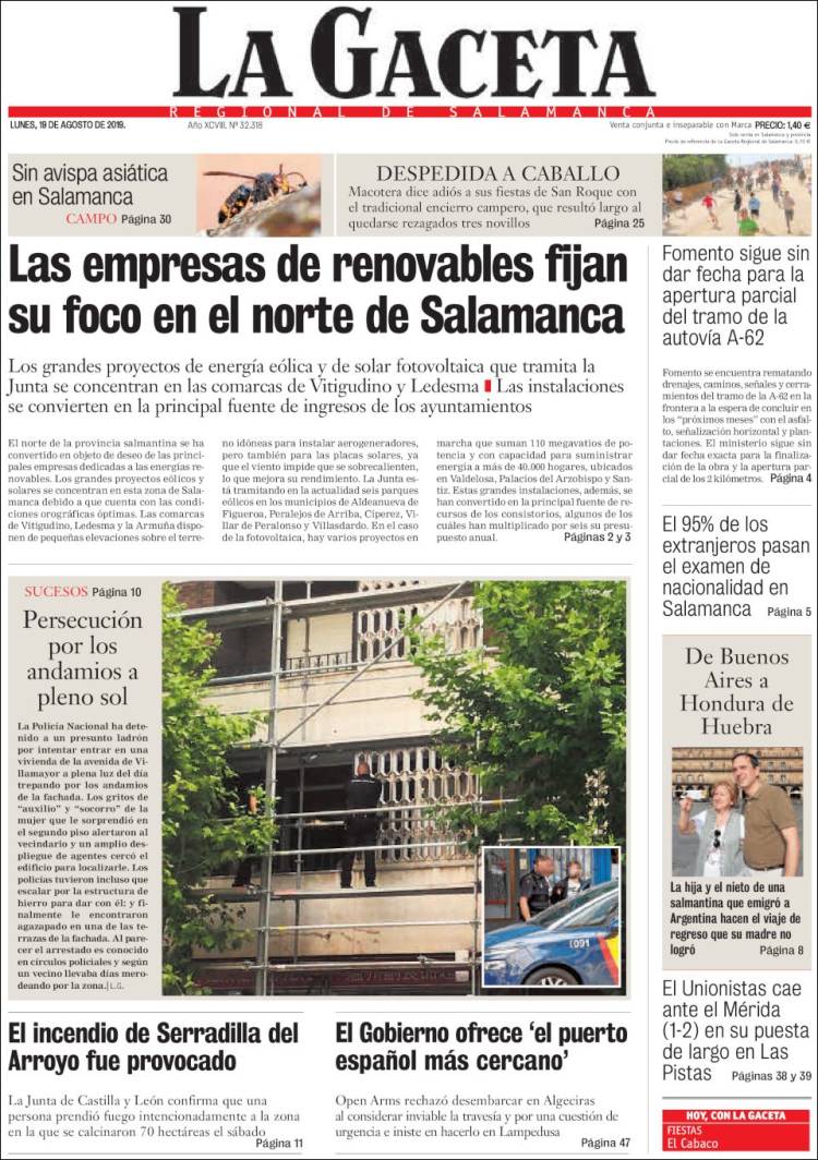 Portada de La Gaceta de Salamanca (España)