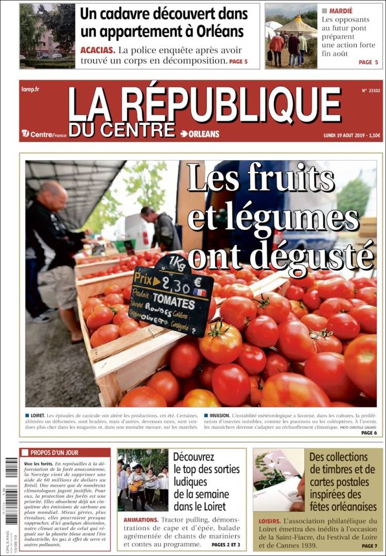 Portada de La République du Centre (Francia)