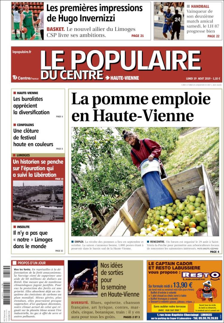 Portada de Le Populaire du Centre (Francia)