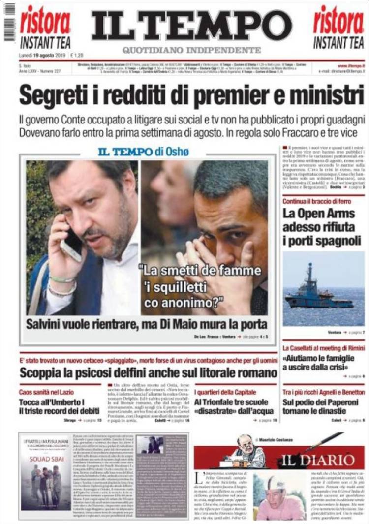 Portada de Il Tempo (Italia)