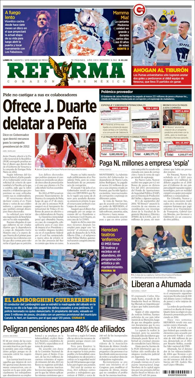 Portada de Reforma (Mexico)