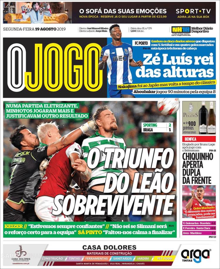 Portada de O Jogo (Portugal)