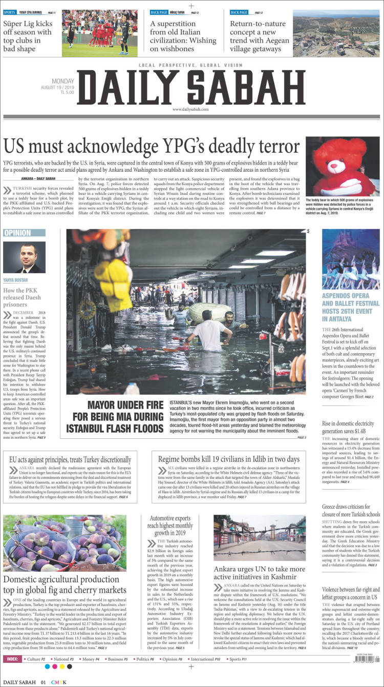 Portada de Daily Sabah (Turqu&iacute;a)