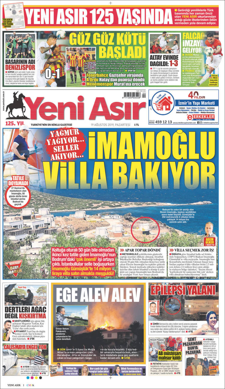 Portada de Yeni Asır (Turqu&iacute;a)