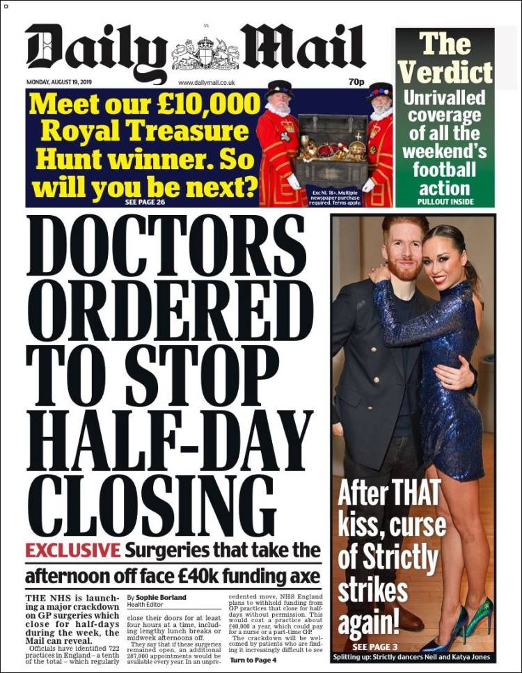 Portada de Daily Mail (Reino Unido)