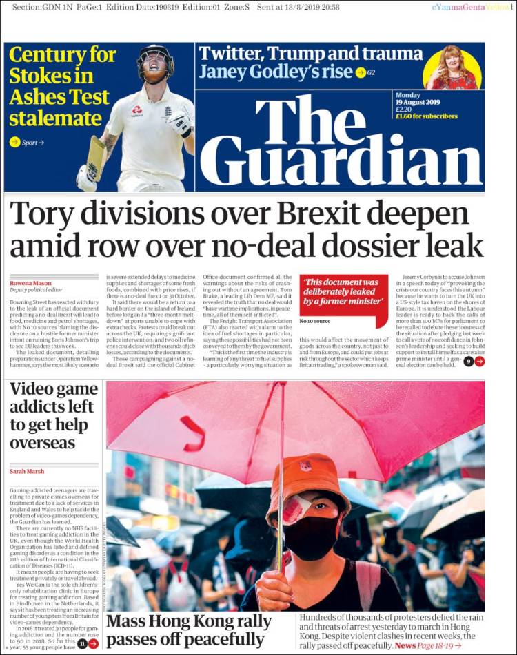 Portada de The Guardian (Reino Unido)