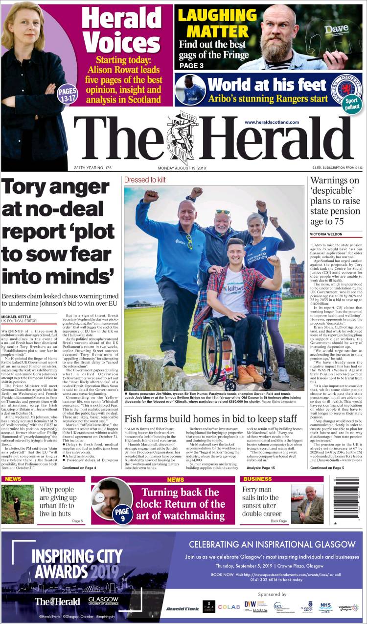Portada de The Herald (Reino Unido)