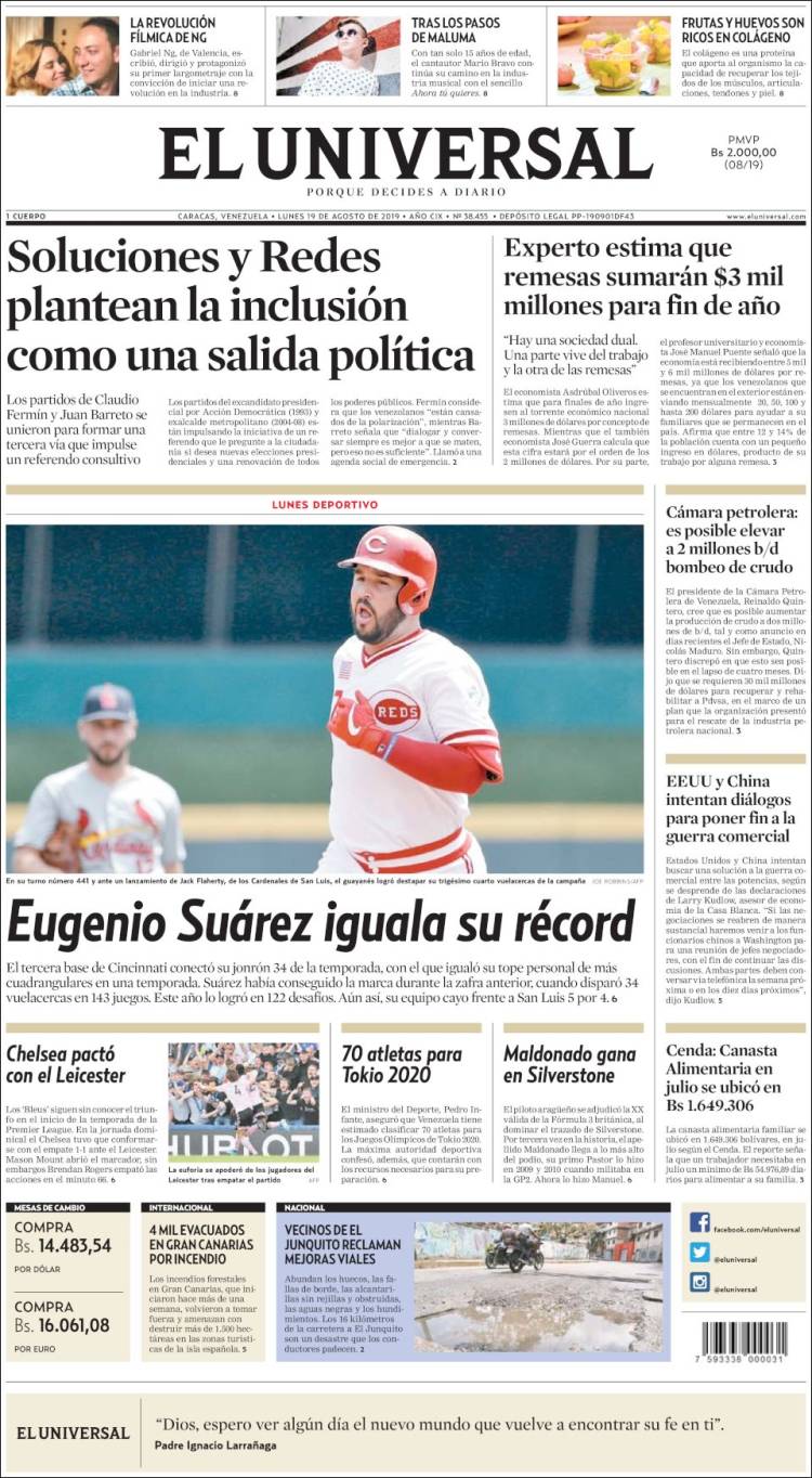 Portada de Universal (Venezuela)