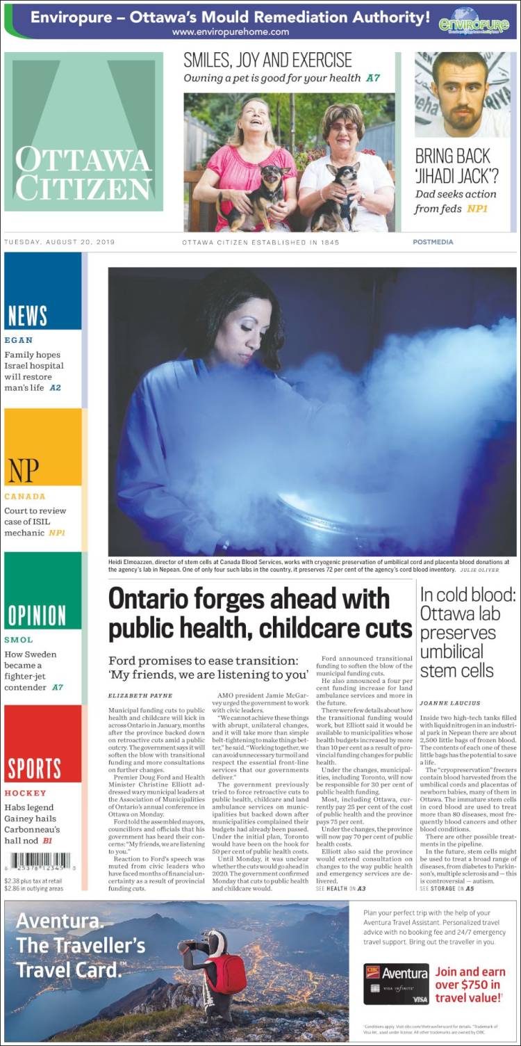 Portada de Ottawa Citizen (Canadá)