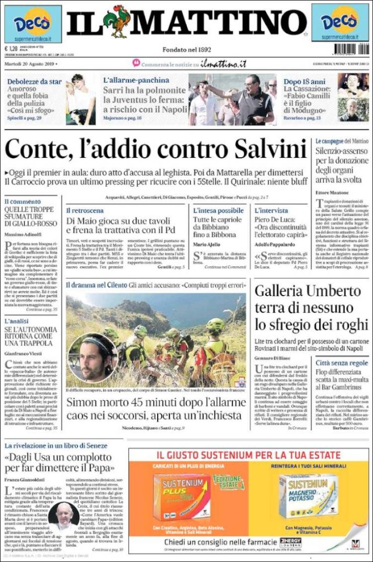 Portada de Il Mattino (Italia)
