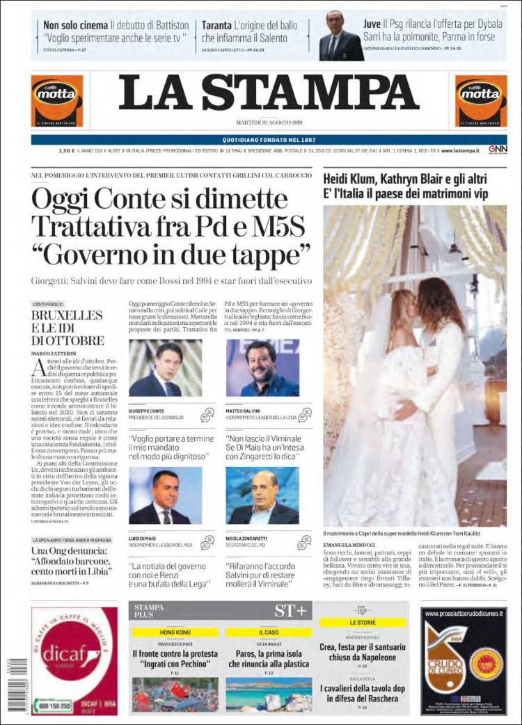 Portada de La Stampa (Italia)