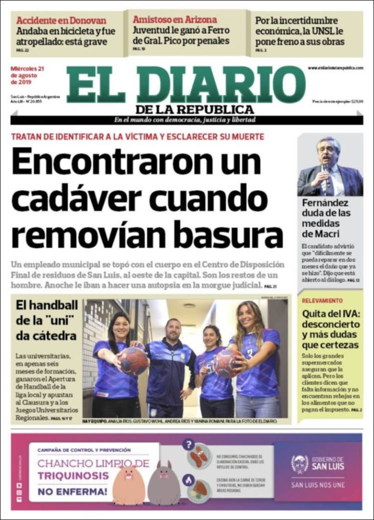 Portada de Diario de la República (Argentina)