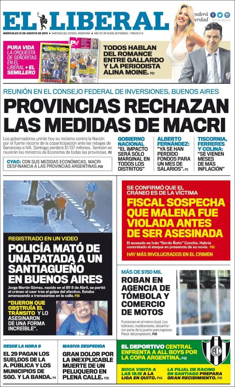 Portada de Diario El Liberal (Argentina)
