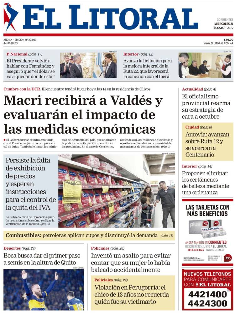 Portada de El Litoral Corrientes (Argentina)