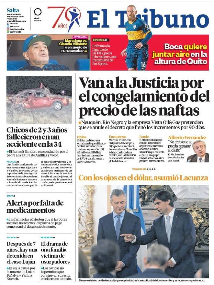 Portada de El Tribuno - Salta (Argentina)