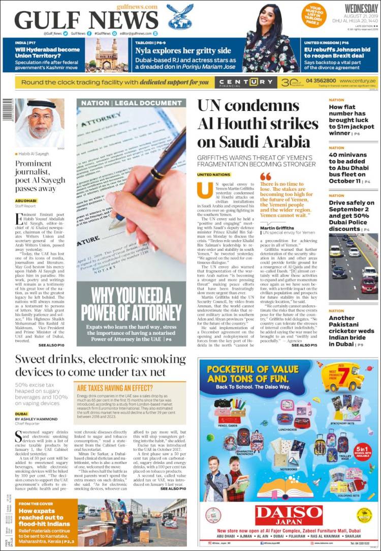 Portada de Gulf News (Asia-Pacífico)