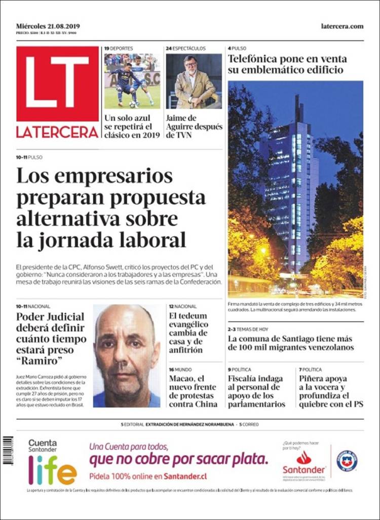 Portada de La Tercera (Chile)