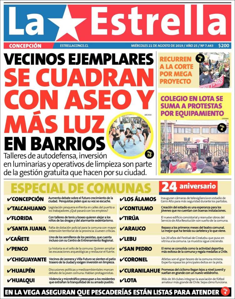 Portada de La Estrella de Concepción (Chile)