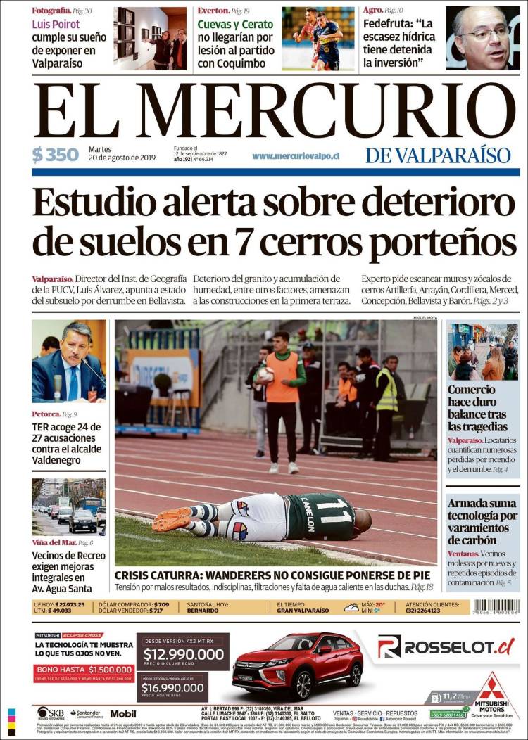 Portada de Mercurio de Valparaiso (Chile)