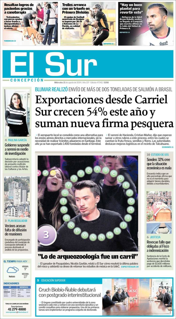 Portada de El Sur (Chile)