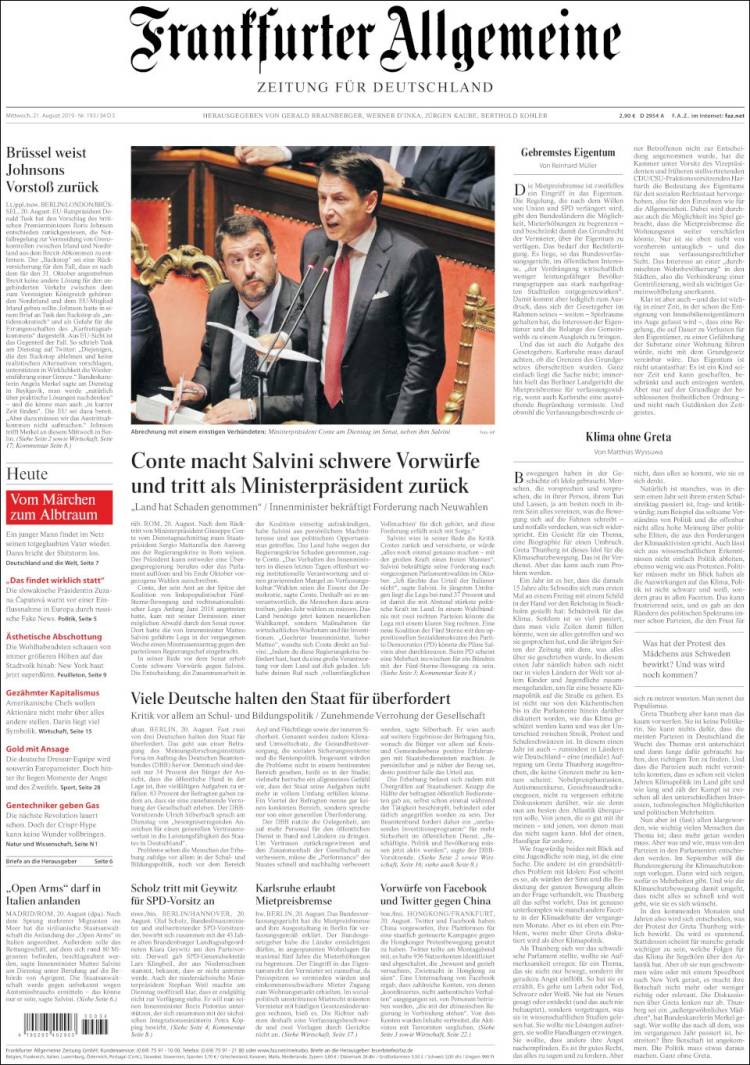 Portada de Frankfurter Allgemeine (Alemania)