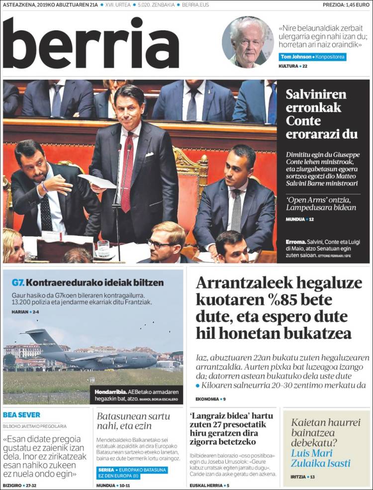 Portada de Berria (Espa&ntilde;a)