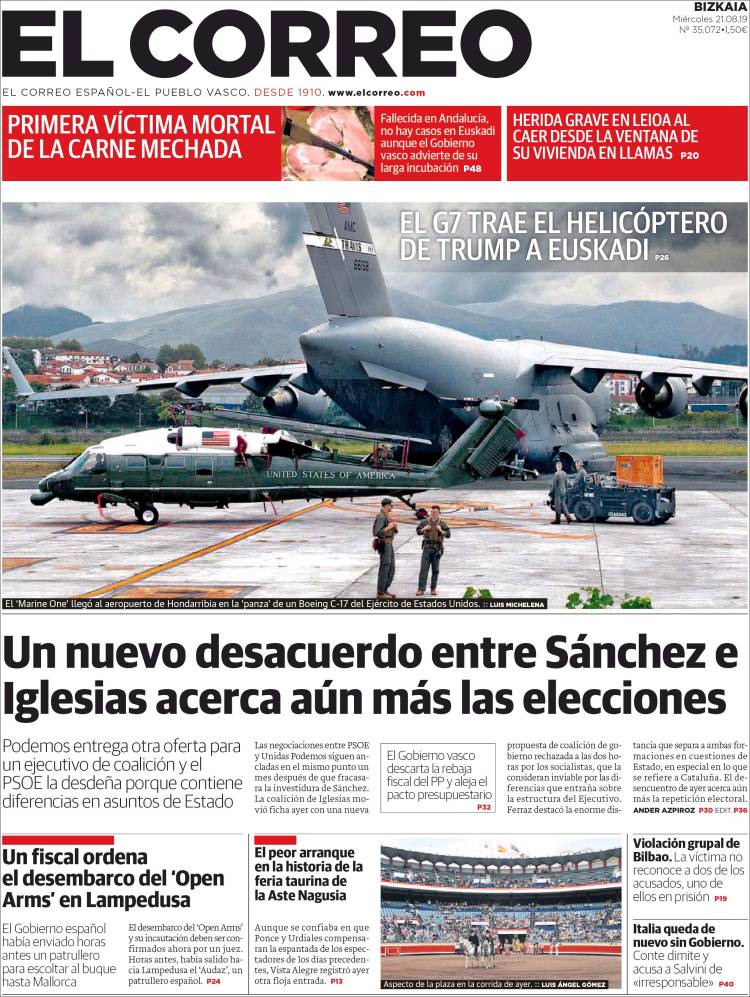 Portada de El Correo (Espa&ntilde;a)