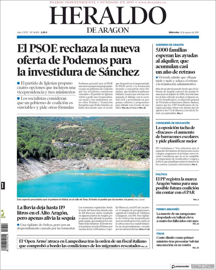 Portada de Heraldo de Aragón (Espa&ntilde;a)