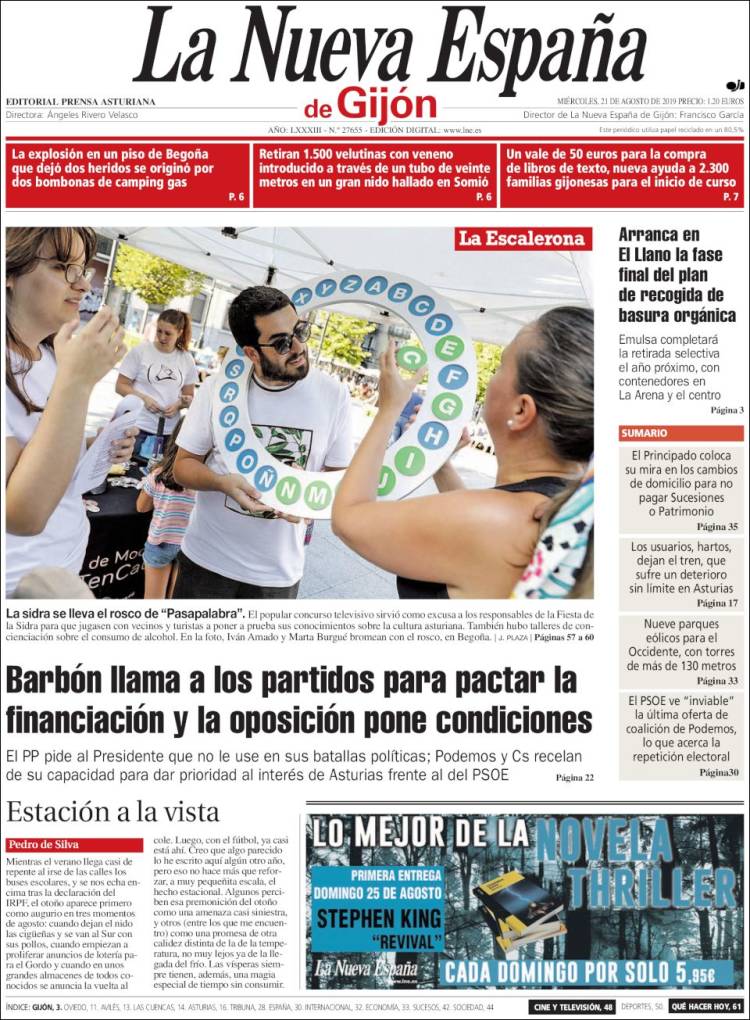 Portada de La Nueva España - Gijón (Espa&ntilde;a)