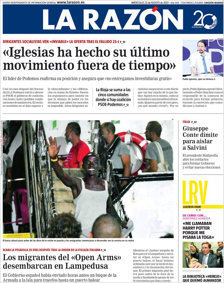 Portada de La Razón (Espa&ntilde;a)