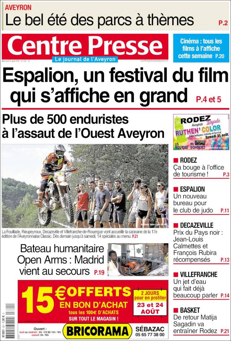 Portada de Centre Presse (Francia)