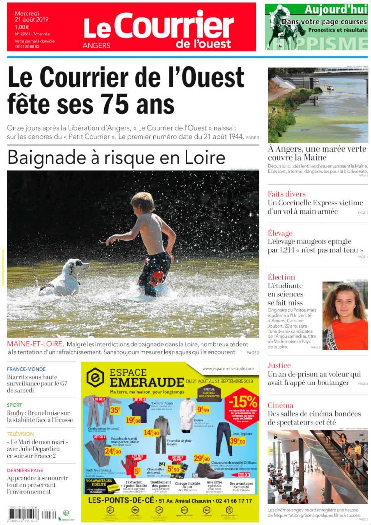 Portada de Le Courrier de l'Ouest (Francia)