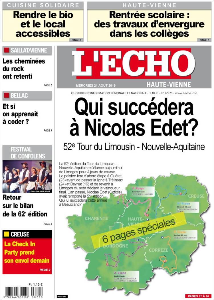 Portada de L'Echo de la Haute-Vienne (Francia)