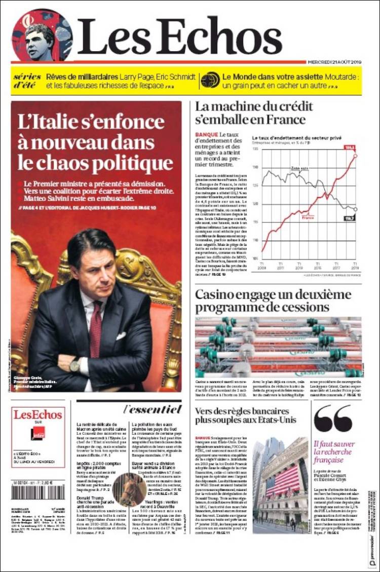 Portada de Les Echos (Francia)