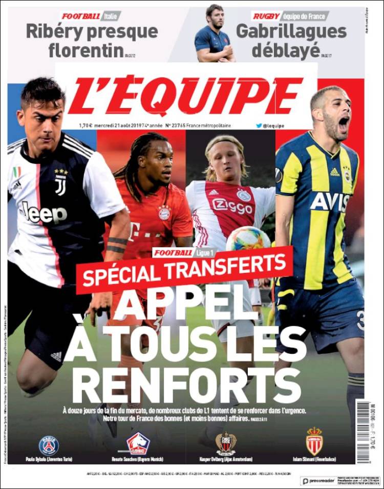 Portada de L'Equipe (Francia)