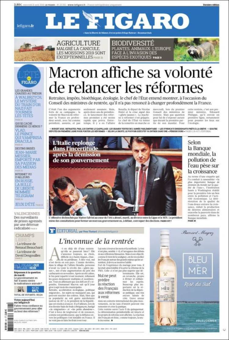 Portada de Le Figaro (Francia)