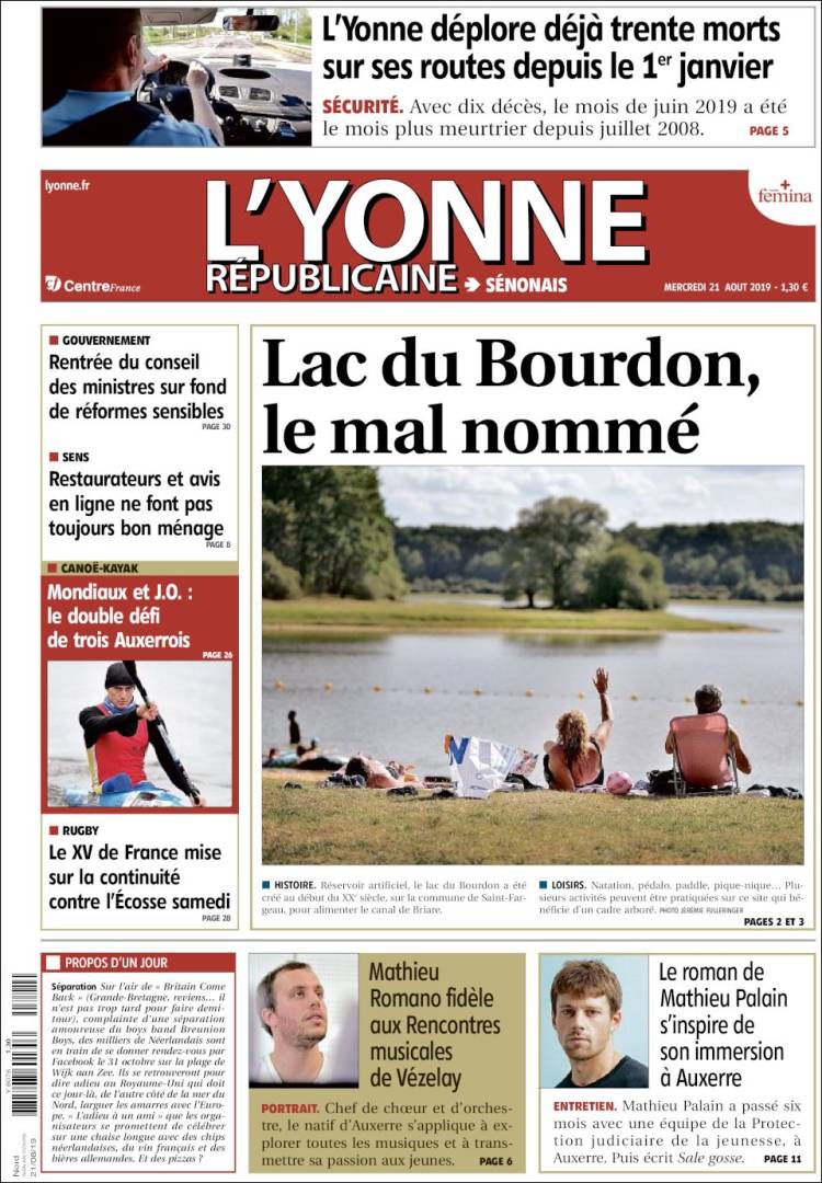 Portada de L'Yonne-Républicaine (Francia)