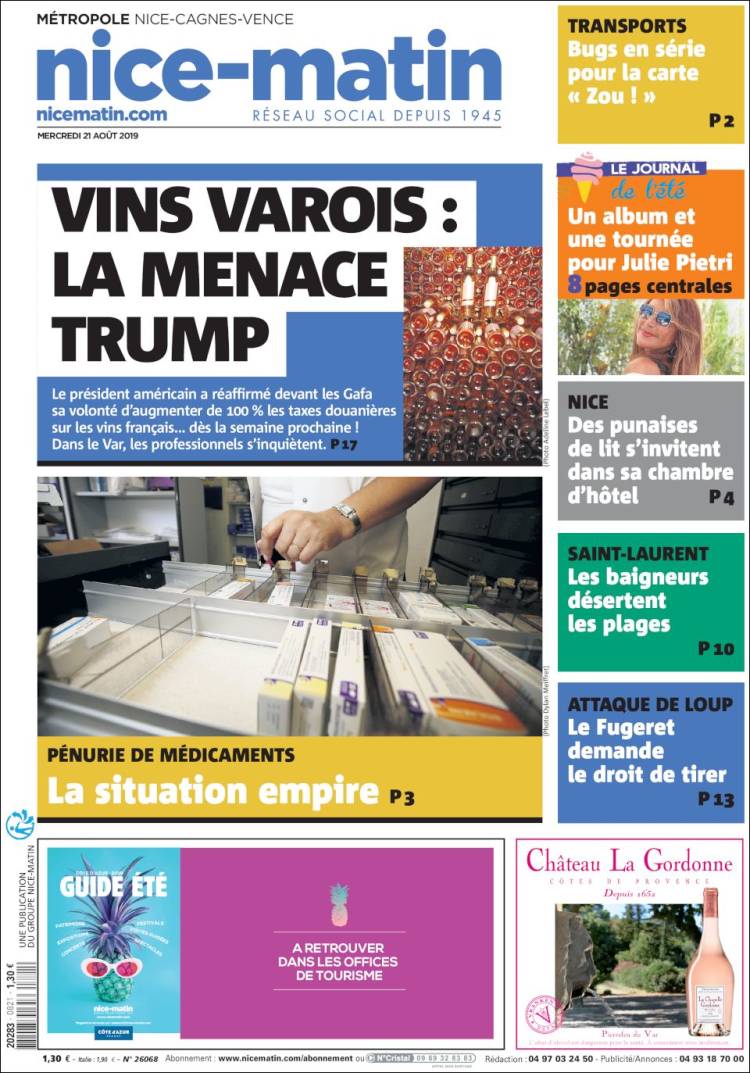 Portada de Nice-Matin (Francia)