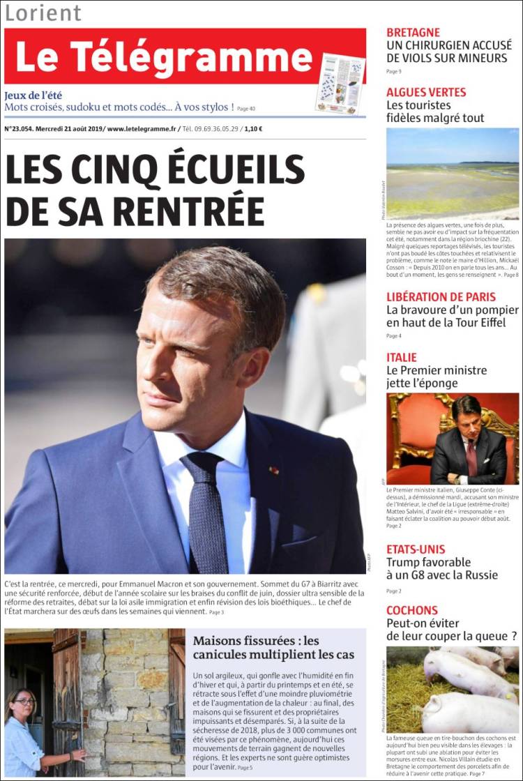 Portada de Télégramme (Francia)