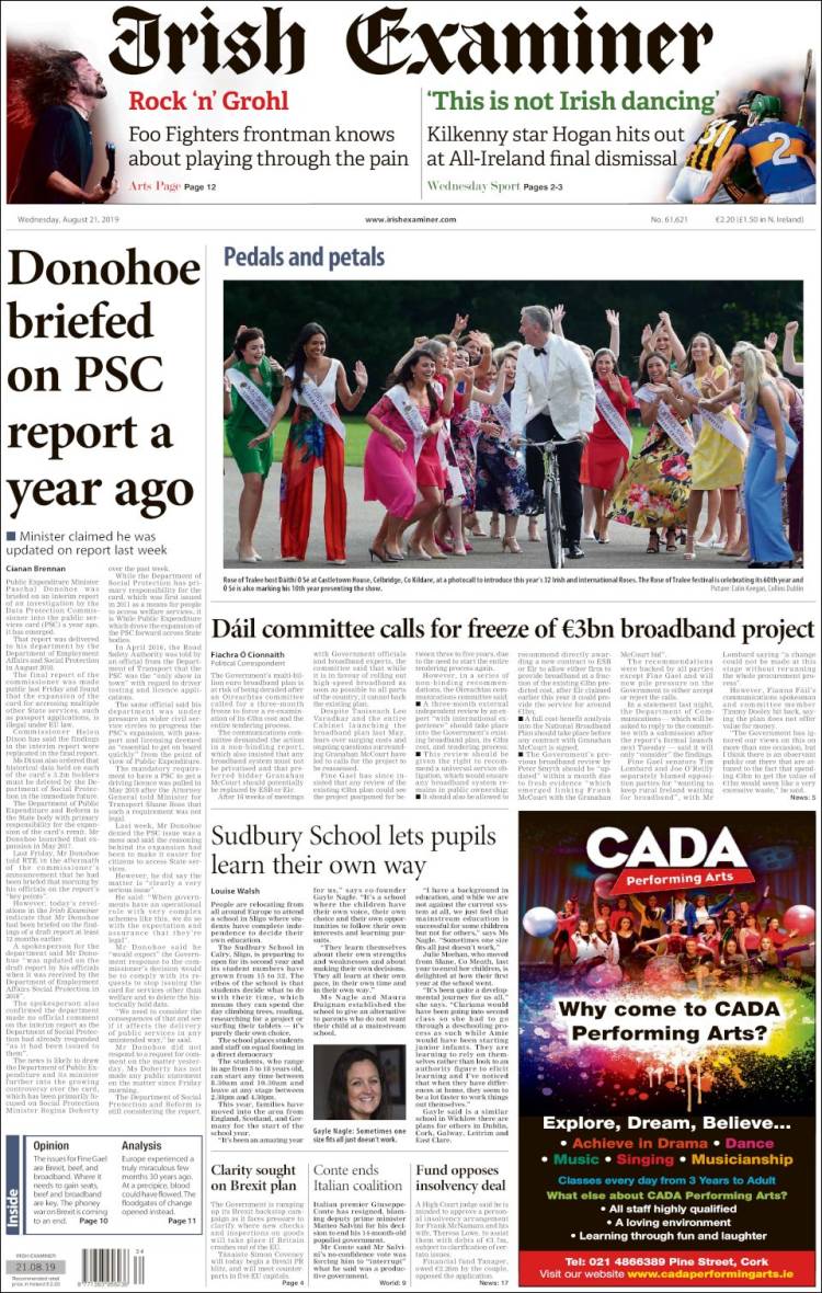 Portada de Irish Examiner (Irlanda)