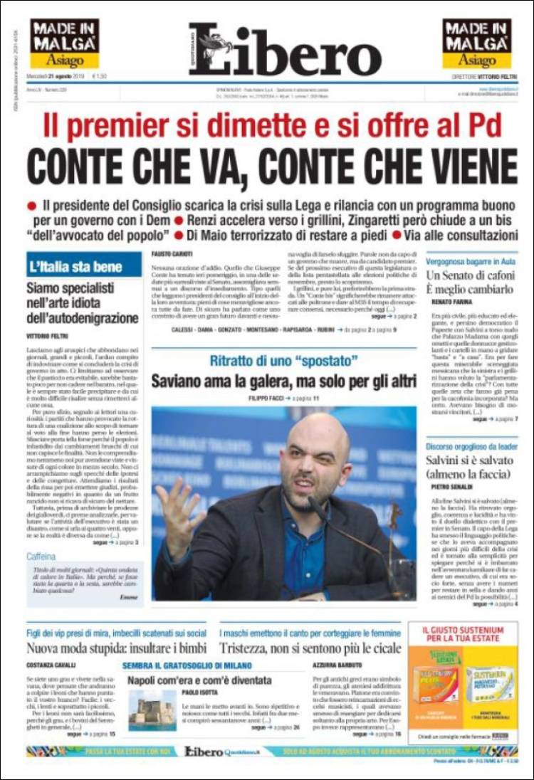 Portada de Libero (Italia)