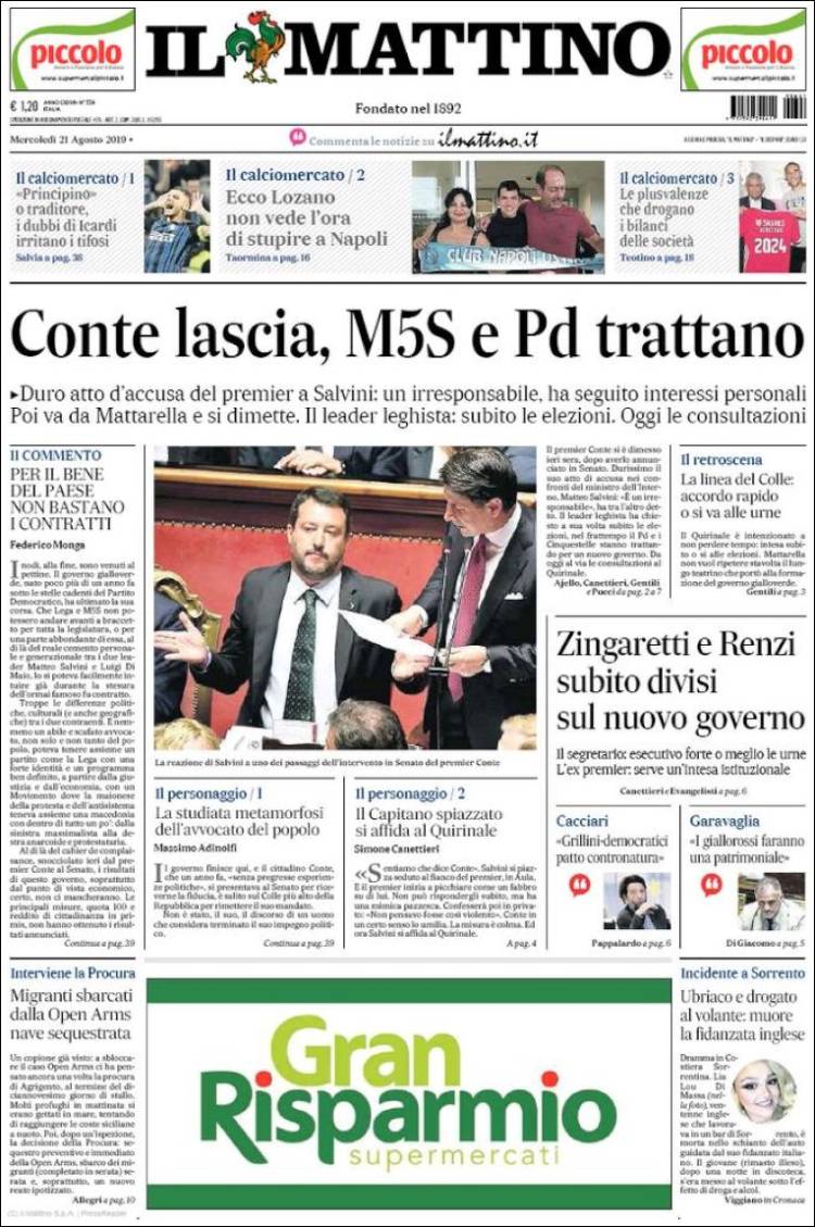 Portada de Il Mattino (Italia)